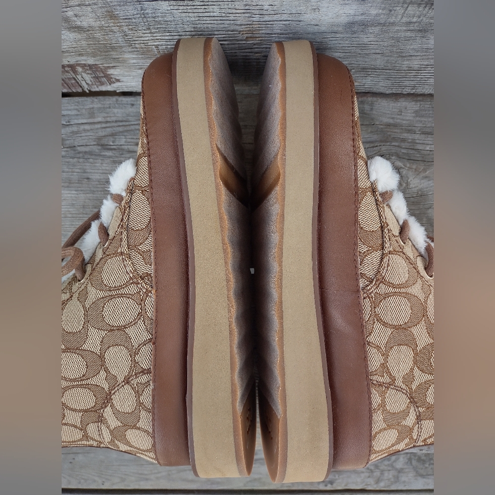 Coach Imani Signature "C" Jacquard Faux Fur Lining Lace-up Size US 8 B EU 38.5 - Picture 10 of 14